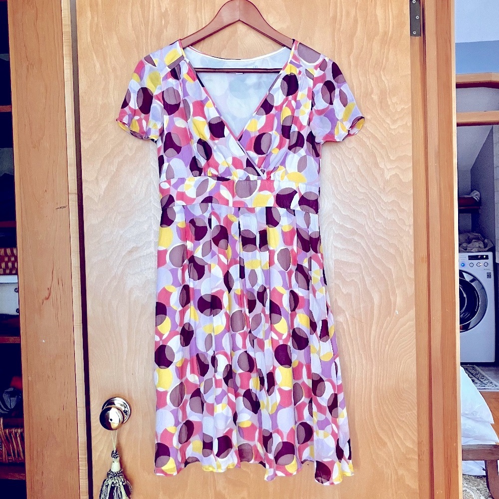 Boden Womens Pink Purple Sheath Wrap Dress Polka Dot V-Neck Cap Sleeve 6P